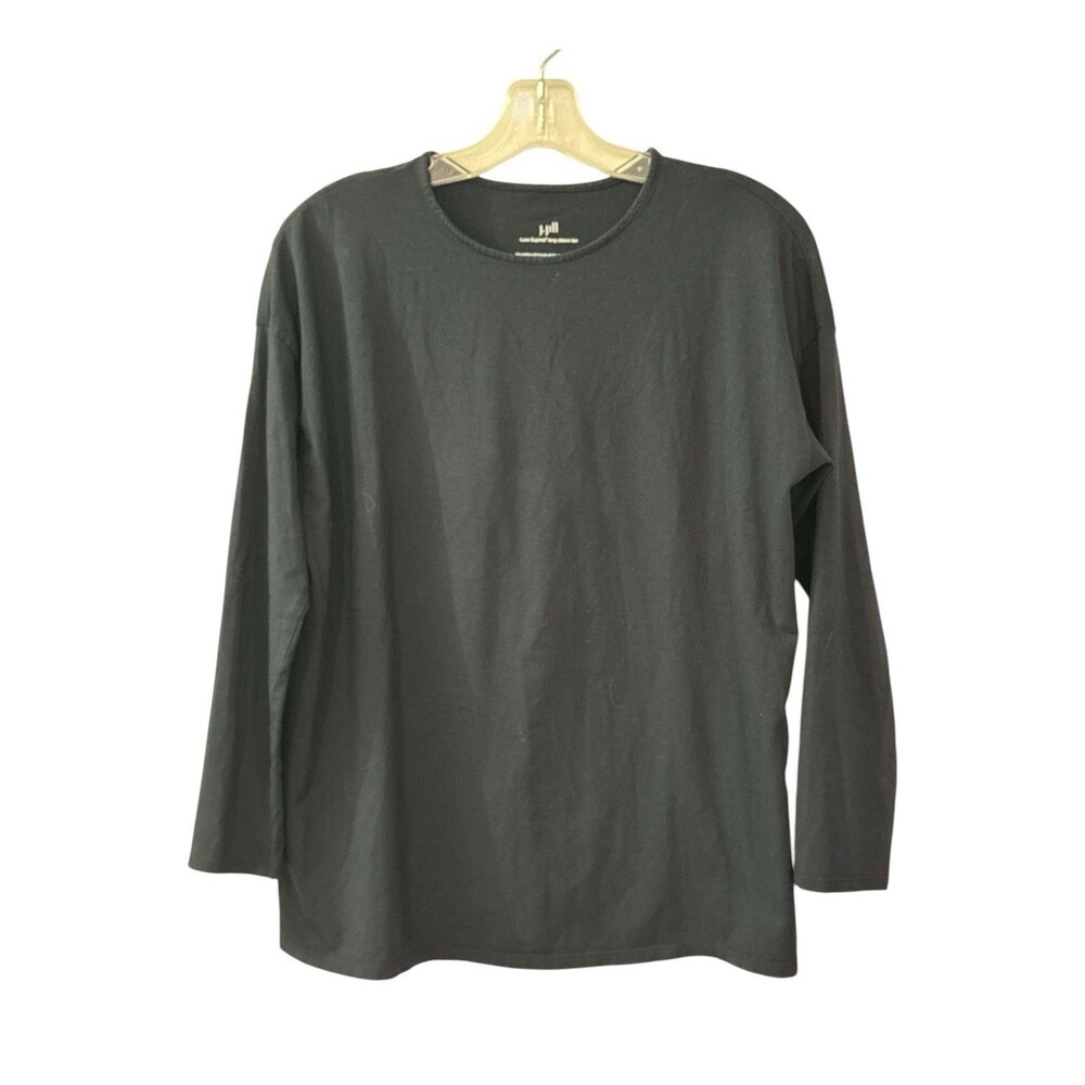 J. JILL Luxe Supima Cotton Crew Neck Long Sleeve Stretch Black  Shirt Top Medium